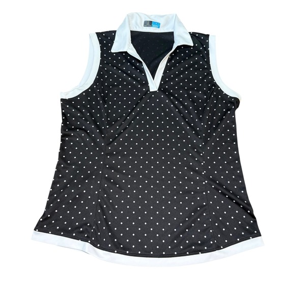 PGA Tour Women's Golf Sleeveless Polo Shirt Top Large Black White Polka Dot - Picture 1 of 6